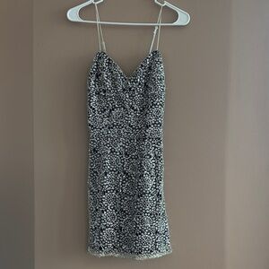 Black and Silver Sequin Spaghetti Strap Mini Dress